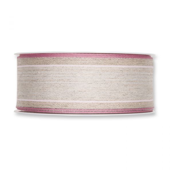 Leinenband gestreift 5607 natural/pale rose/pale berry Hauptbild Detail