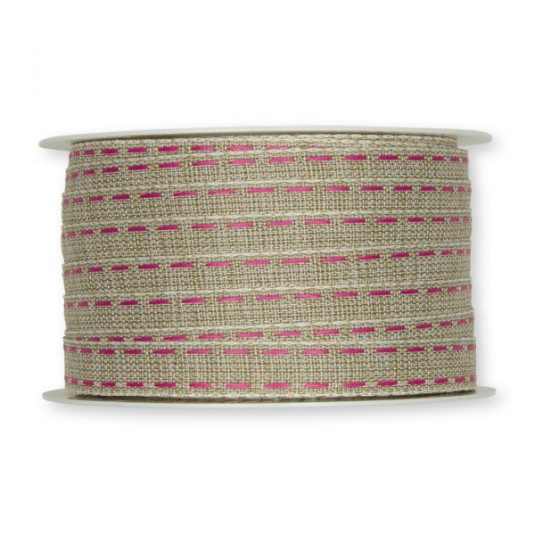 Dekorationsbandmit Steppstreifen pink/linen Hauptbild Detail