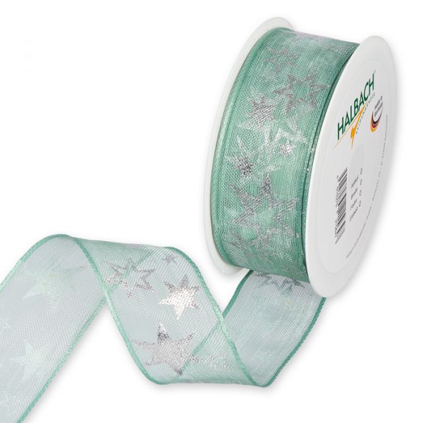 Transparentes Druckband "Sterne" Leinen-Optik 574 lush mint/silver Hauptbild Listing