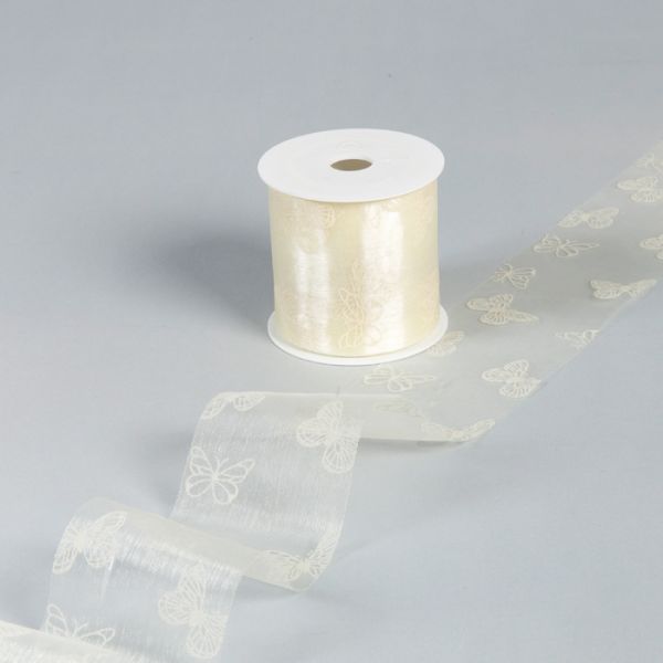 Organza Flockdruck "Schmetterlinge" 5946 cream Hauptbild Listing