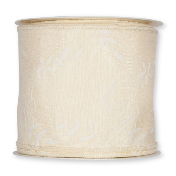 Taftband mit Druck "Blumenranke"formbare Drahtkante 5962 cream Hauptbild Detail