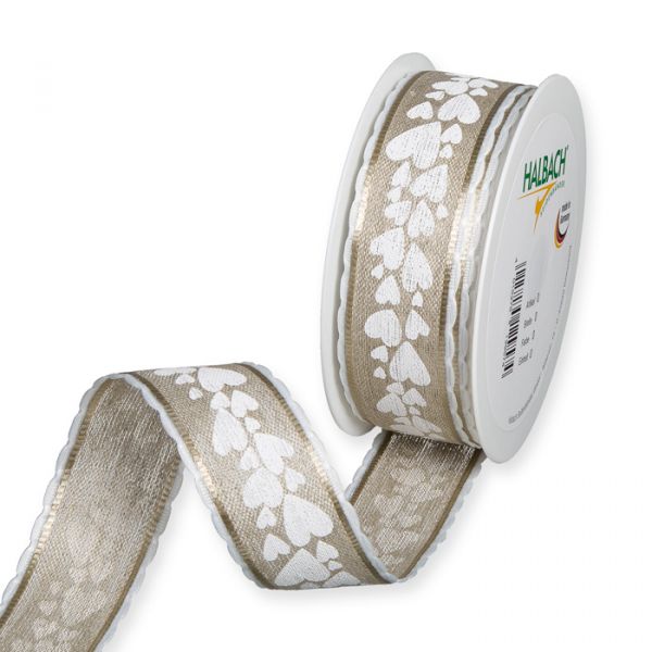 Leinen-Druckband "Herzen" 619 natural/white Hauptbild Listing