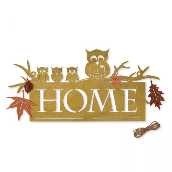 Holz-Schild "HOME" mit Filz-Blättern olive green Hauptbild Detail