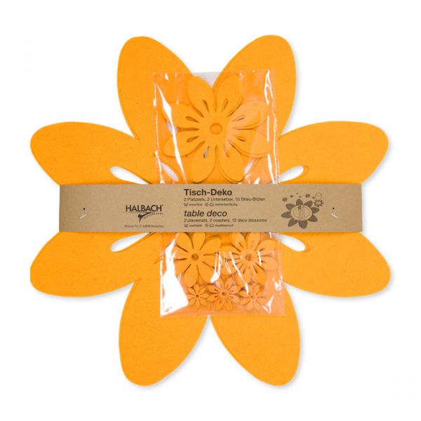 Tischdeko-Set "Blüten" mit 2 Tischsets, 2 Untersetzern und 15 Streudeko-Blüten 62354 light orange Hauptbild Detail