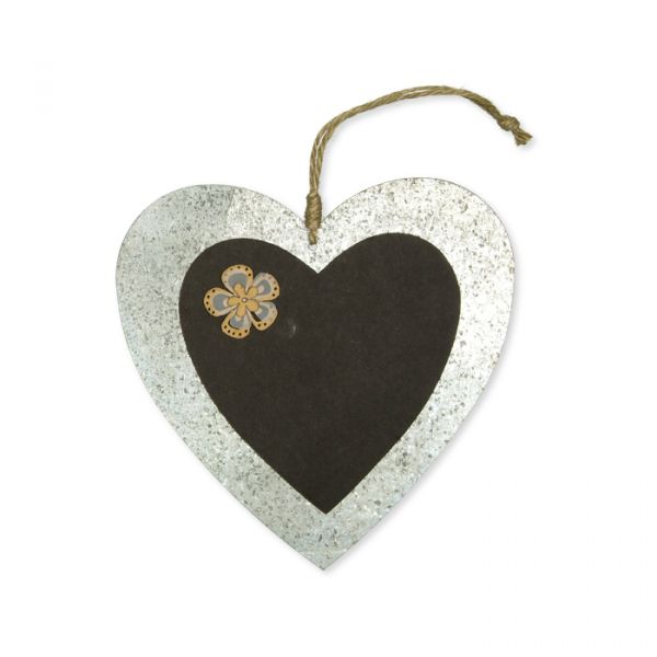 Metall/Papier-Anhänger "Herz" mit Jute-Kordel und Papier-Blüten-Magnet black/silver Hauptbild Detail
