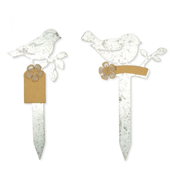 Metall-Stecker "Vögel" mit Papier-Schild und Papier-Blüten-Magnet 2 Formen im Set natural/silver Hauptbild Detail