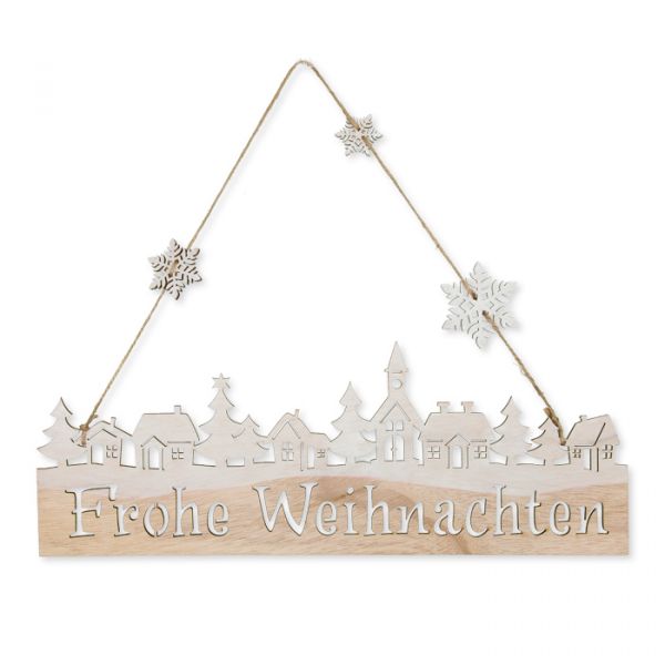 Holz-Schild "Frohe Weihnachten" mit Jutekordel white/natural Hauptbild Detail