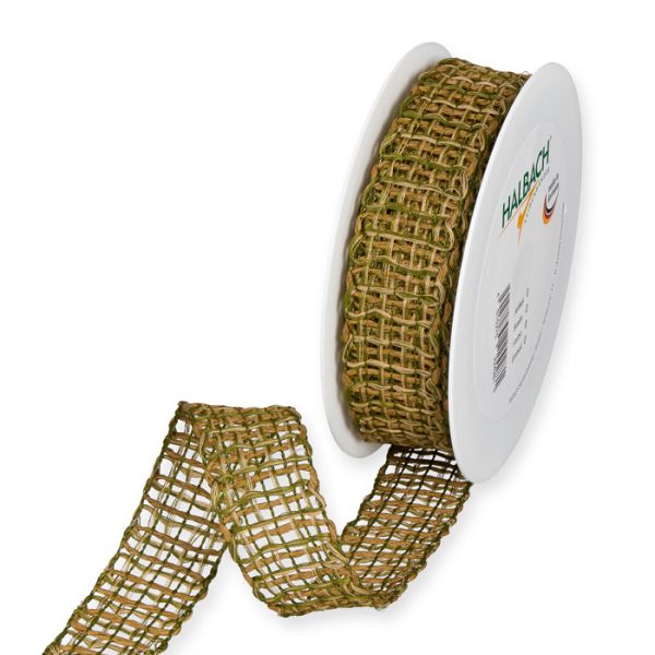 Gitterband / Materialmix: Papierkordel, Polyestergarn olive green/natural Hauptbild Listing