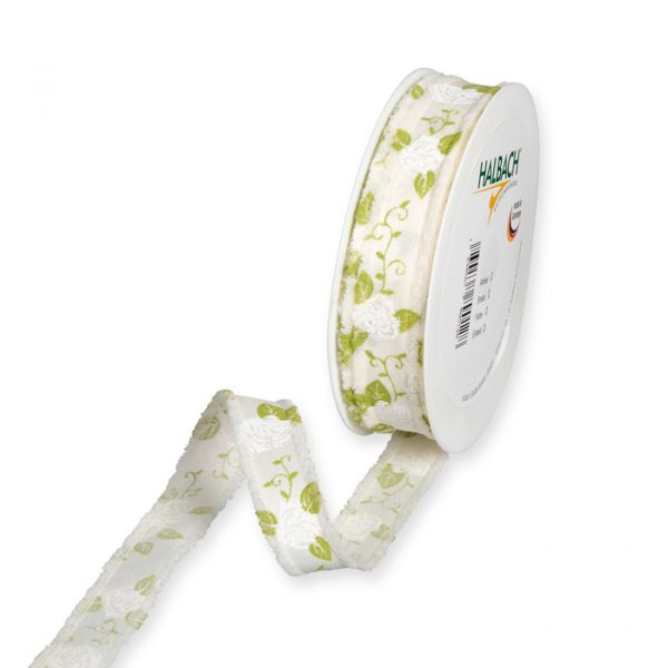 Druckband "Rosen" Fransenkanten 631 cream/white/green Hauptbild Listing