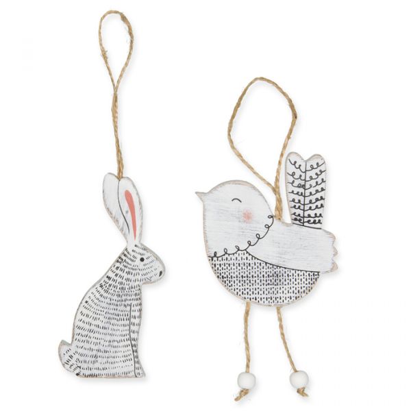 Holz-Hänger Sortiment "Vogel und Hase" 63210 white/black Hauptbild Detail