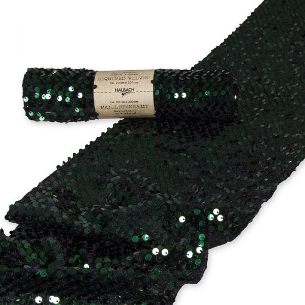 Samtstoff / Tischband mit Pailletten 64512 dark green Hauptbild Listing