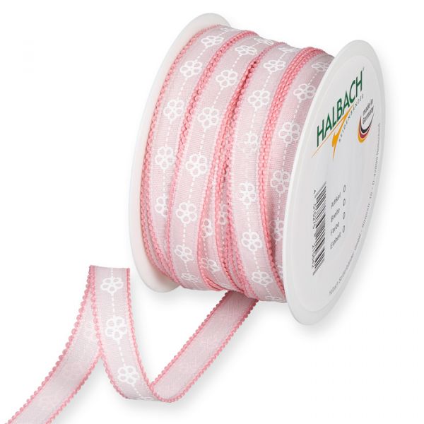 Druckband "Blümchen" Baumwoll-Optik / feine Bogenkanten 659 pale rose/white Hauptbild Listing