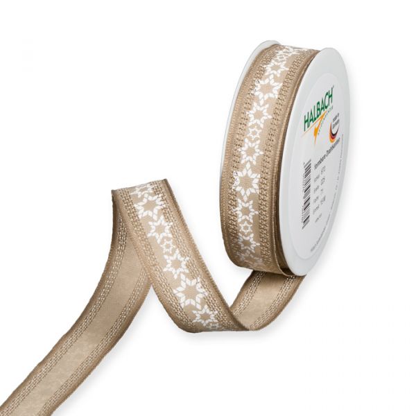 Druckband "Sterne" Streifen mit Gitter-Struktur / Baumwoll-Optik 670 linen/white Hauptbild Listing