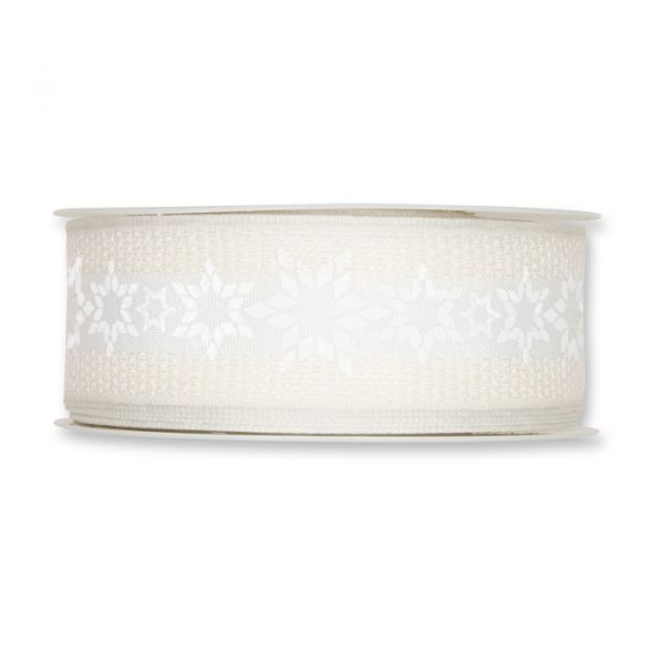 Druckband "Sterne" Streifen mit Gitter-Struktur / Baumwoll-Optik 670 white/cream Hauptbild Detail