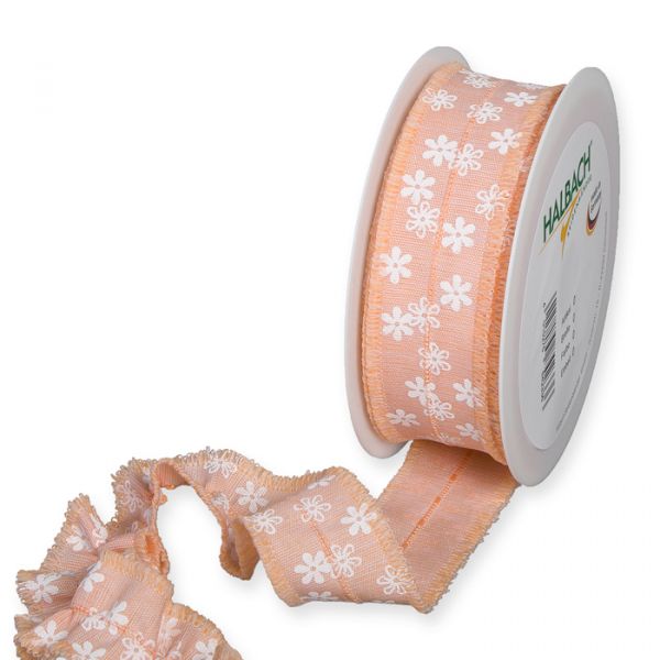 Druckband "Blümchen" Baumwoll-Optik / meliert / Schlaufenkanten 671 apricot/white Hauptbild Listing