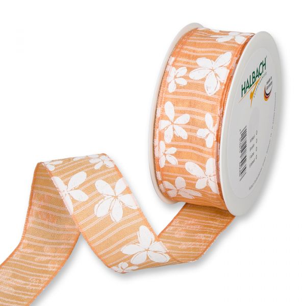 Druckband "Blüten" gewebte Querstreifen 716 apricot/white Hauptbild Listing