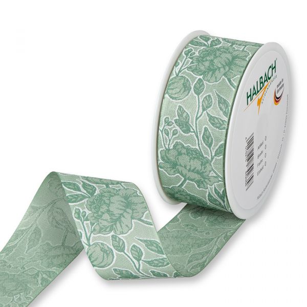 Druckband "Blumen" Baumwoll-Optik 718 mint/white Hauptbild Listing