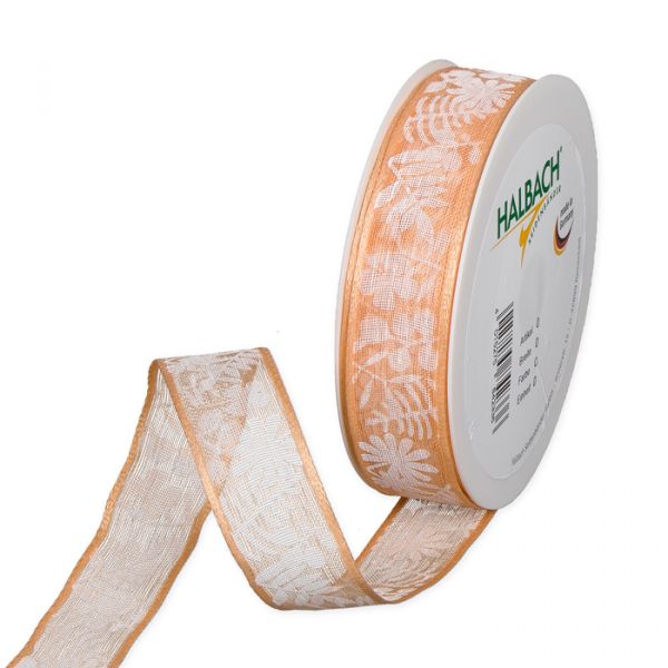 Transparentes Druckband " Blätter" 726 apricot/white Hauptbild Listing