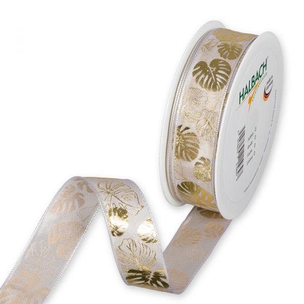 Druckband "Monstera" 728 linen/gold Hauptbild Listing