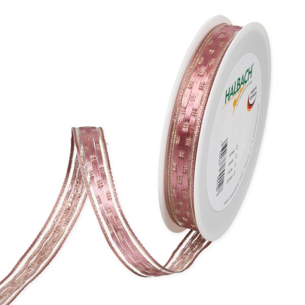 Dekorationsband "Materialmix" glänzend / transparente Streifen / mit Lurex-Akzenten dusky pink/gold Hauptbild Listing