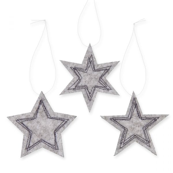 Filz-Deko "Sterne" mit hochwertiger Stickerei 3 Formen im Set 73589 grey/grey Hauptbild Detail