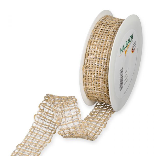 Gitterband Materialmix: Papierkordel, Polyestergarn, Lurex 7366 natural/silver Hauptbild Listing