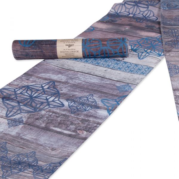 Dekostoff / Tischband "Ornamente" / Digital-Motivdruck blue/natural/brown Hauptbild Detail