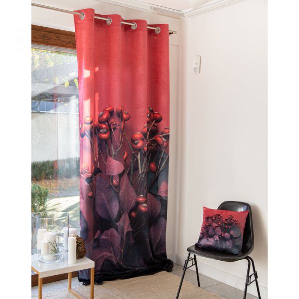 Samt-Vorhang "Eucalyptus und Beeren" /  "Digital Motivdruck eucalyptus and berries Hauptbild Detail