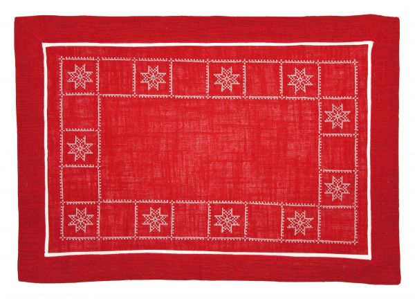 Tisch-Set mit Stickerei "Schneeflocke" 80%Polyester 20% Leinen   Farbe 77 100 % Polyester 75108 red/white Hauptbild Detail