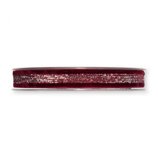 Samtband mit Lurexstreifen 7950 wine red/silver Hauptbild Detail