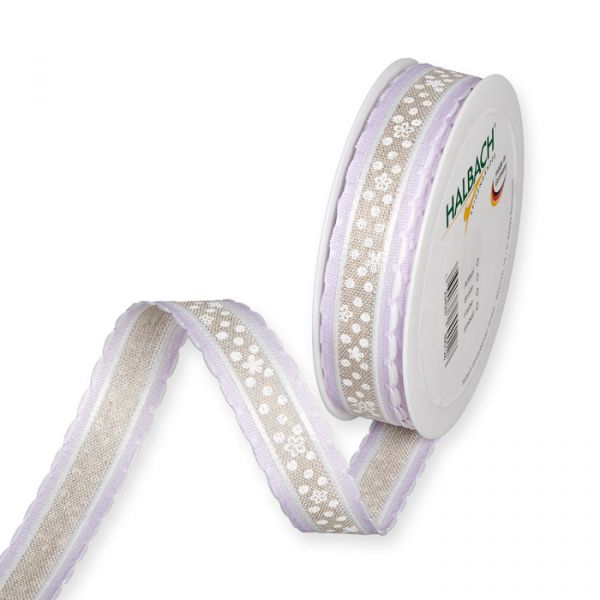 Leinen-Druckband "Punkte und Blümchen" 847 lavender/white/linen Hauptbild Listing