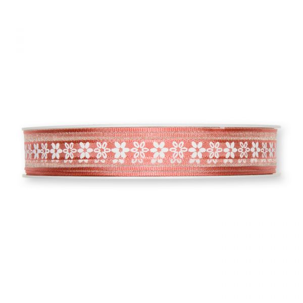 Druckband "Blüten" mit Organza-Streifen 848 flamingo/white Hauptbild Detail