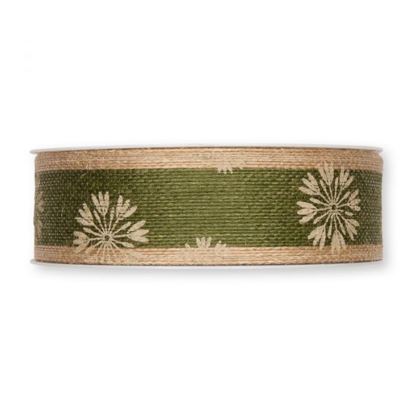 Jute-Druckband "Herbstblüte" drahtverstärkt 867 reed green/natural Hauptbild Detail