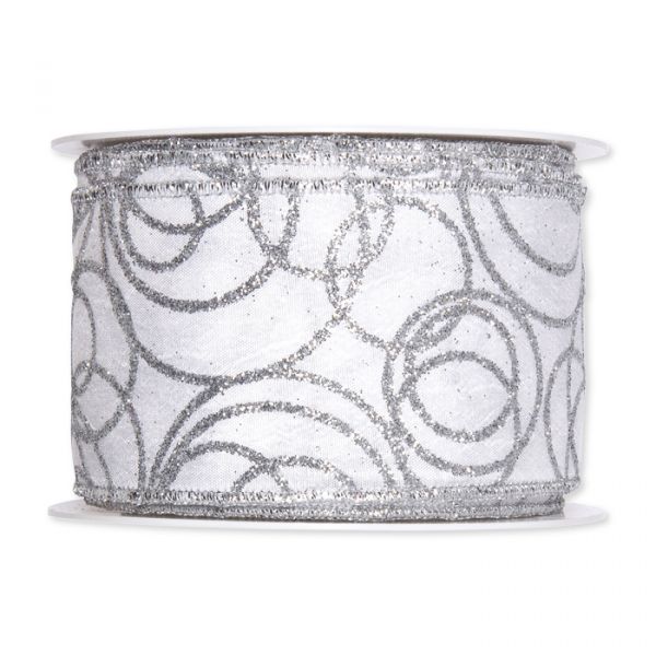 Taftband mit Glitterdruck "Kreise" 8693 silver/white Hauptbild Detail