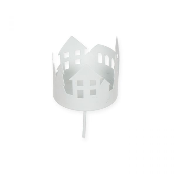 Metall-Kerzenhalter "Häuser/Bäume" mit Stecker, Adventskranz-Kerzenhalter 88114 white Hauptbild Detail