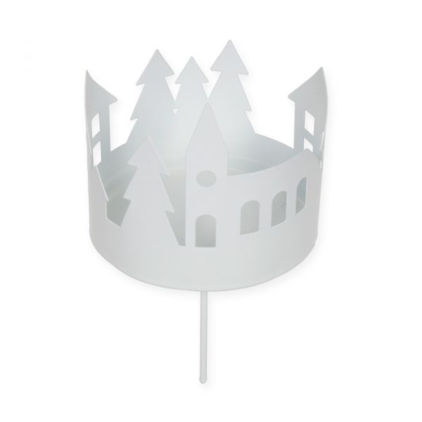 Metall-Kerzenhalter "Häuser/Bäume" mit Stecker, Adventskranz-Kerzenhalter 88115 white Hauptbild Detail