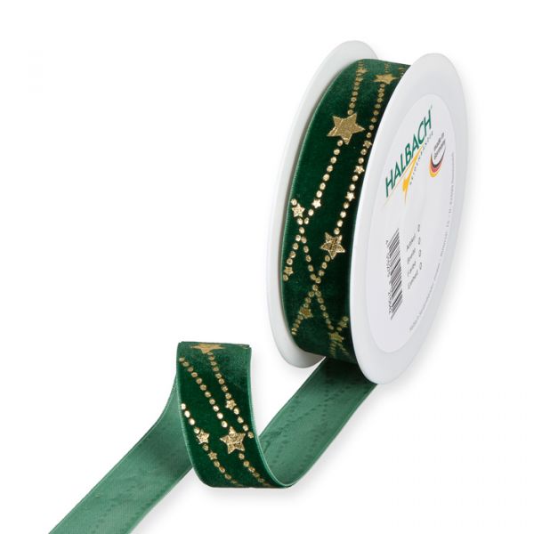 Samt-Druckband "Sterne" 886 fir green/gold Hauptbild Listing