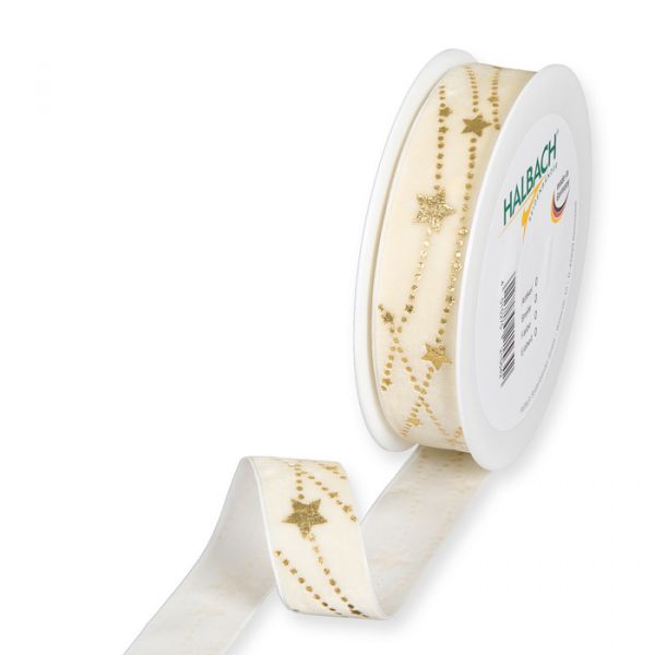 Samt-Druckband "Sterne" 886 cream/gold Hauptbild Listing