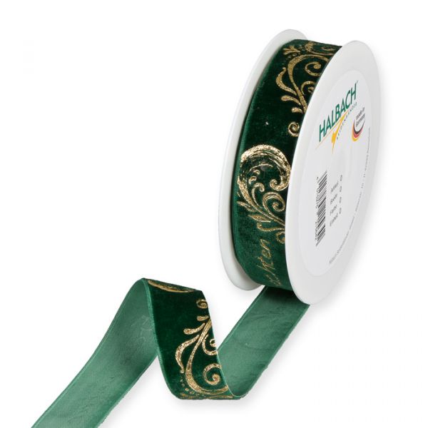 Samt-Druckband "Frohe Weihnachten" 887 fir green/gold Hauptbild Listing