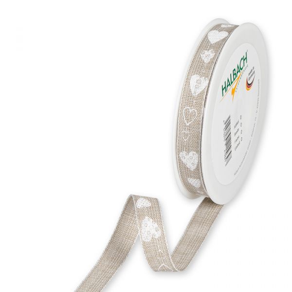 Druckband "Herzen" mit Leinenkanten / meliert 906 linen/white Hauptbild Listing