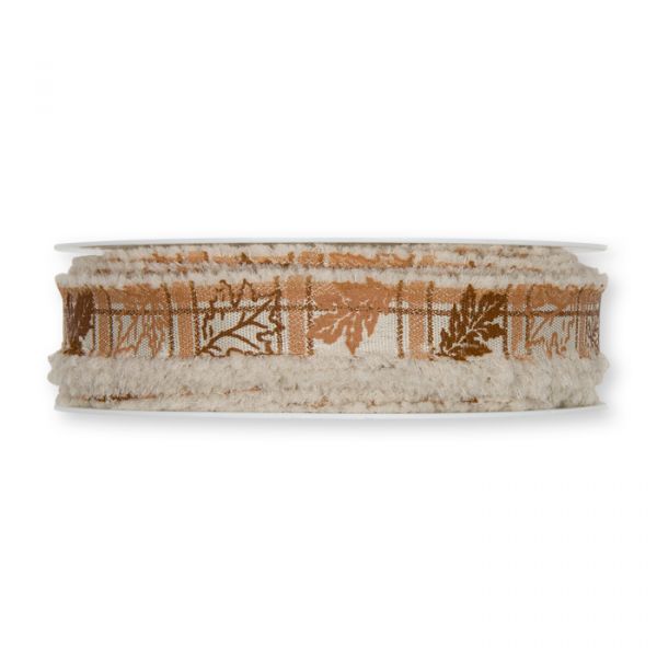 Druckband "Karo mit Blättern" 919 natural/brown Hauptbild Detail