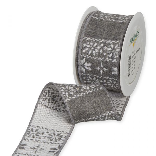 Dekoband, Strick-Optik "Norweger-Muster" formbare Drahtkante 9465 grey/white Hauptbild Listing