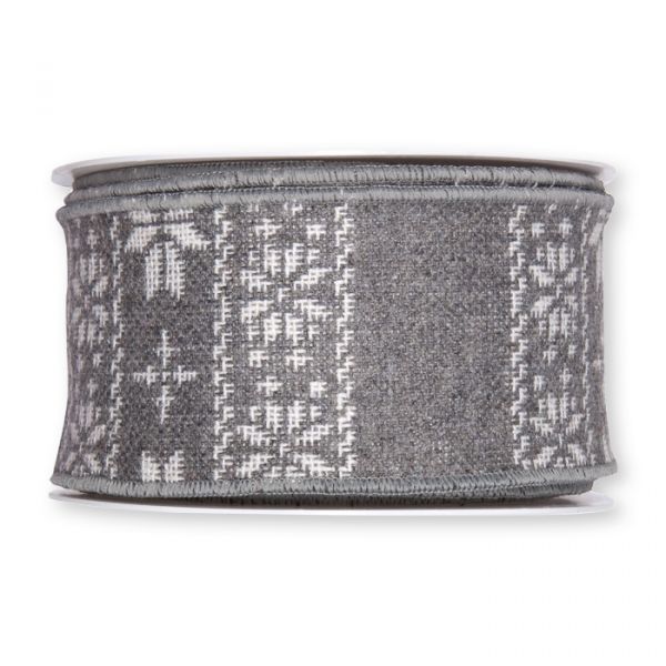 Dekoband, Strick-Optik "Norweger-Muster" formbare Drahtkante 9465 grey/white Hauptbild Detail