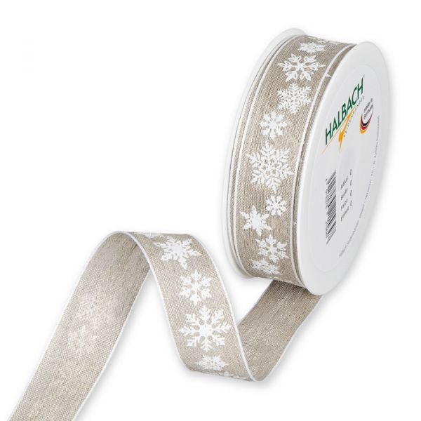 Leinen-Druckband "Schneesterne" 955 linen/white Hauptbild Listing