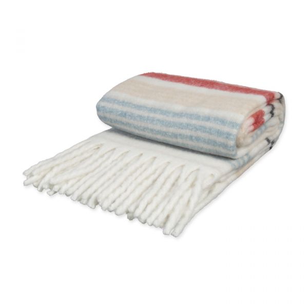 Decke "Streifen" ,Wohndecke, Kuscheldecke 96101 natural/red/blue Hauptbild Detail