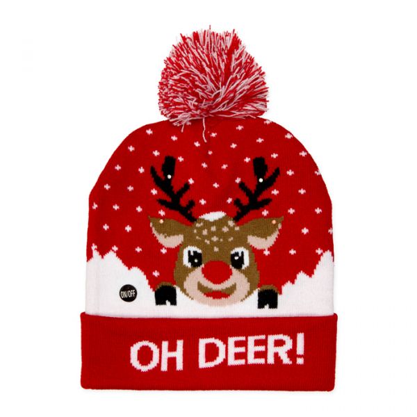 LED-Weihnachtsmütze "OH DEER", Weihnachtsmarkt-/ Party-Mütze 96119 red/white Hauptbild Detail
