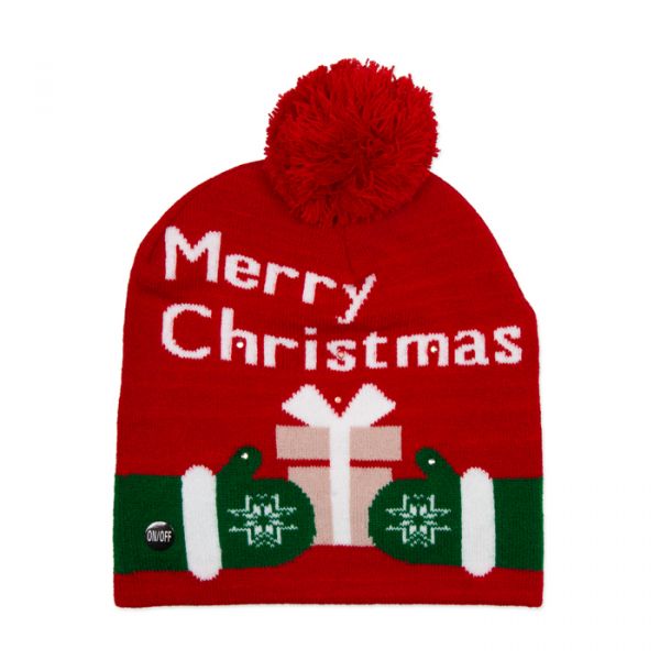 LED-Weihnachtsmütze "Merry Christmas", Strickmütze, Weihnachtsmarkt-/ Party-Mütze 96204 red/white/green Hauptbild Detail