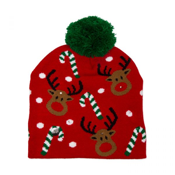 LED-Weihnachtsmütze "Elch", Strickmütze, Weihnachtsmarkt-/ Party-Mütze 96205 red/white/green Hauptbild Detail