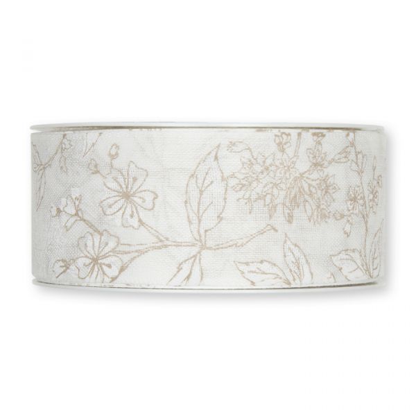 Druckband "Blumenranke" 969 white/dusky brown Hauptbild Detail