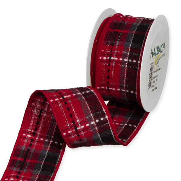 Woll-Karoband mit Lurex 9712 red/silver Hauptbild Listing